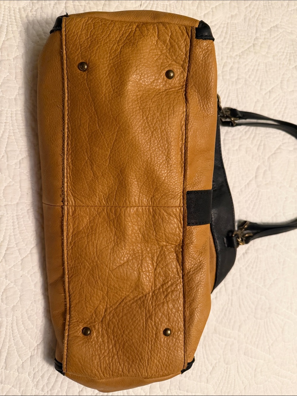 Leather Shoulder Bag in Light Tan and Black - Picture 14 of 16